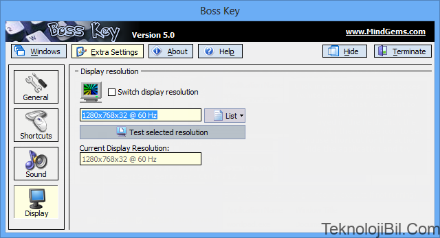Boss Key - display resolution settings