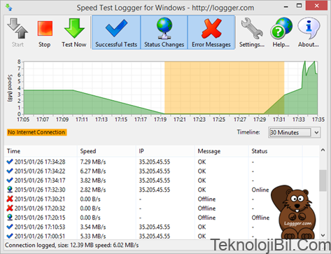 Speed Test Logger for Windows Screenshot - Check your download speed automatically