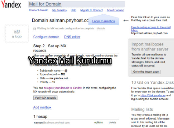Yandex Alan Adı (Domain) Uzantılı Mail Alma